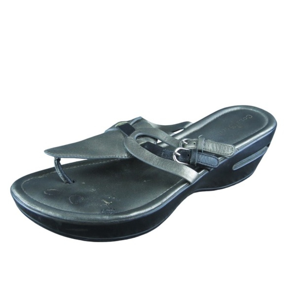 Cole Haan Women Thong Sandal Shoes Size 8.5 Medium Silver Leather
